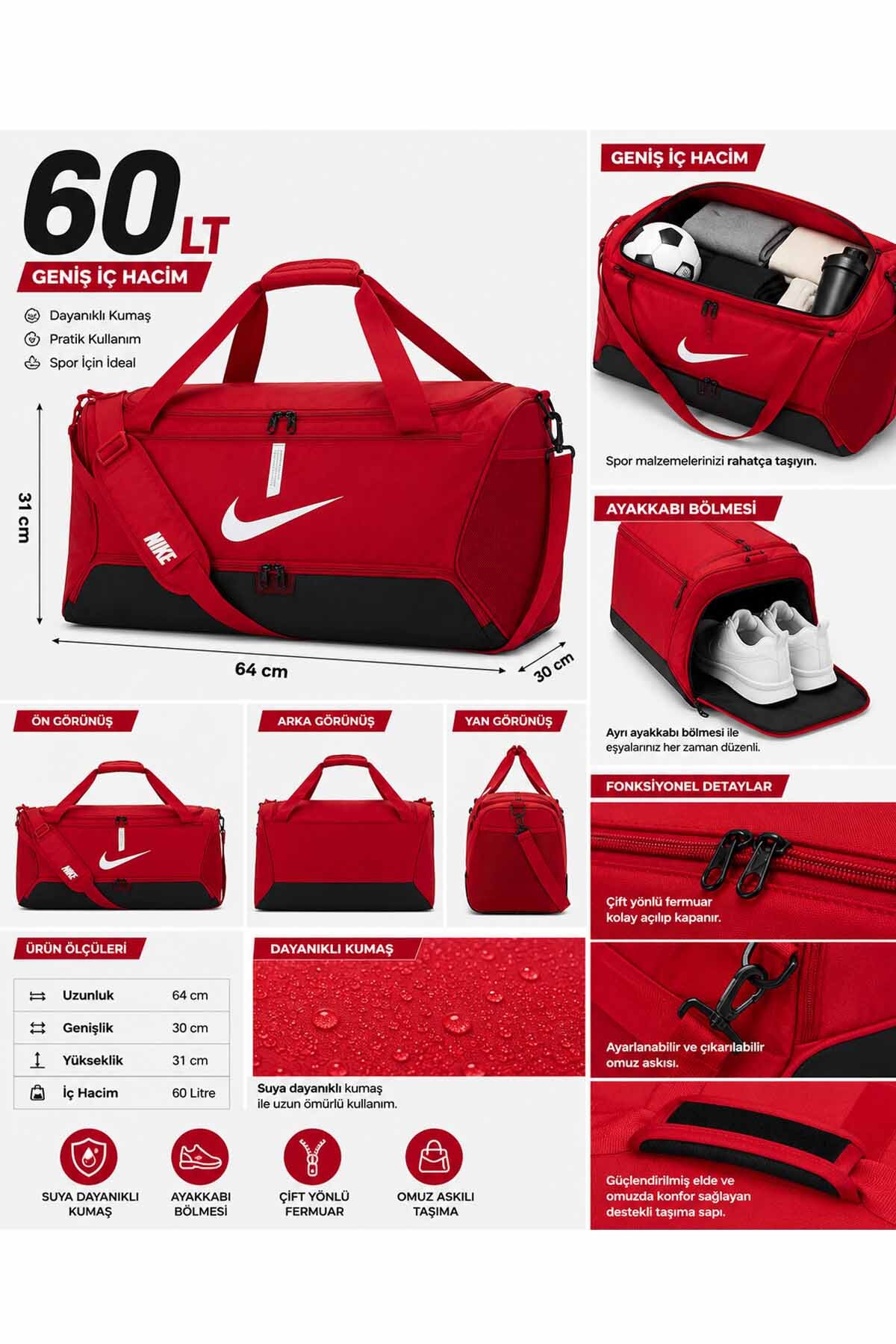 Nike Spor Çantası Antrenman Seyahat Fitness / Ayakkabı Bölmeli