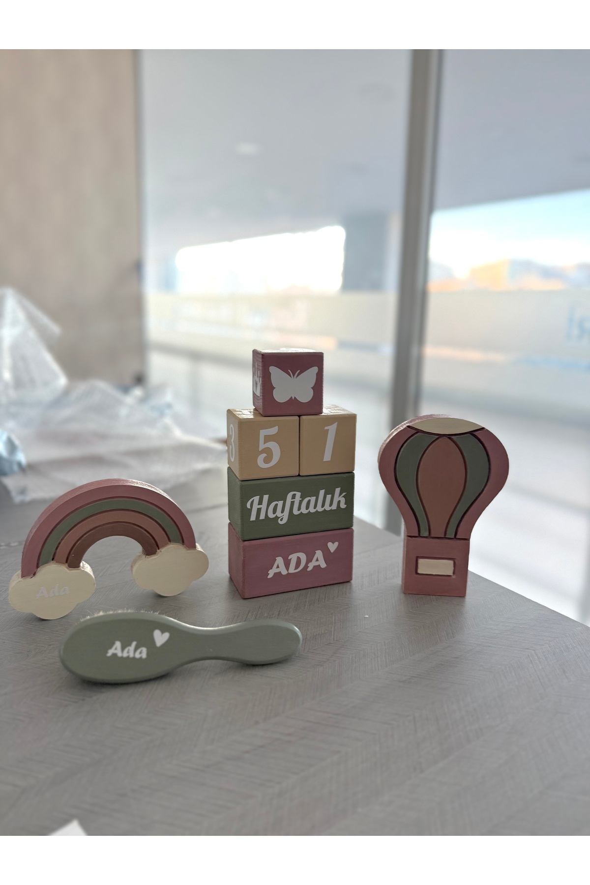 Krem pembe yeşil set BEBEK ANIKÜPÜ SET
