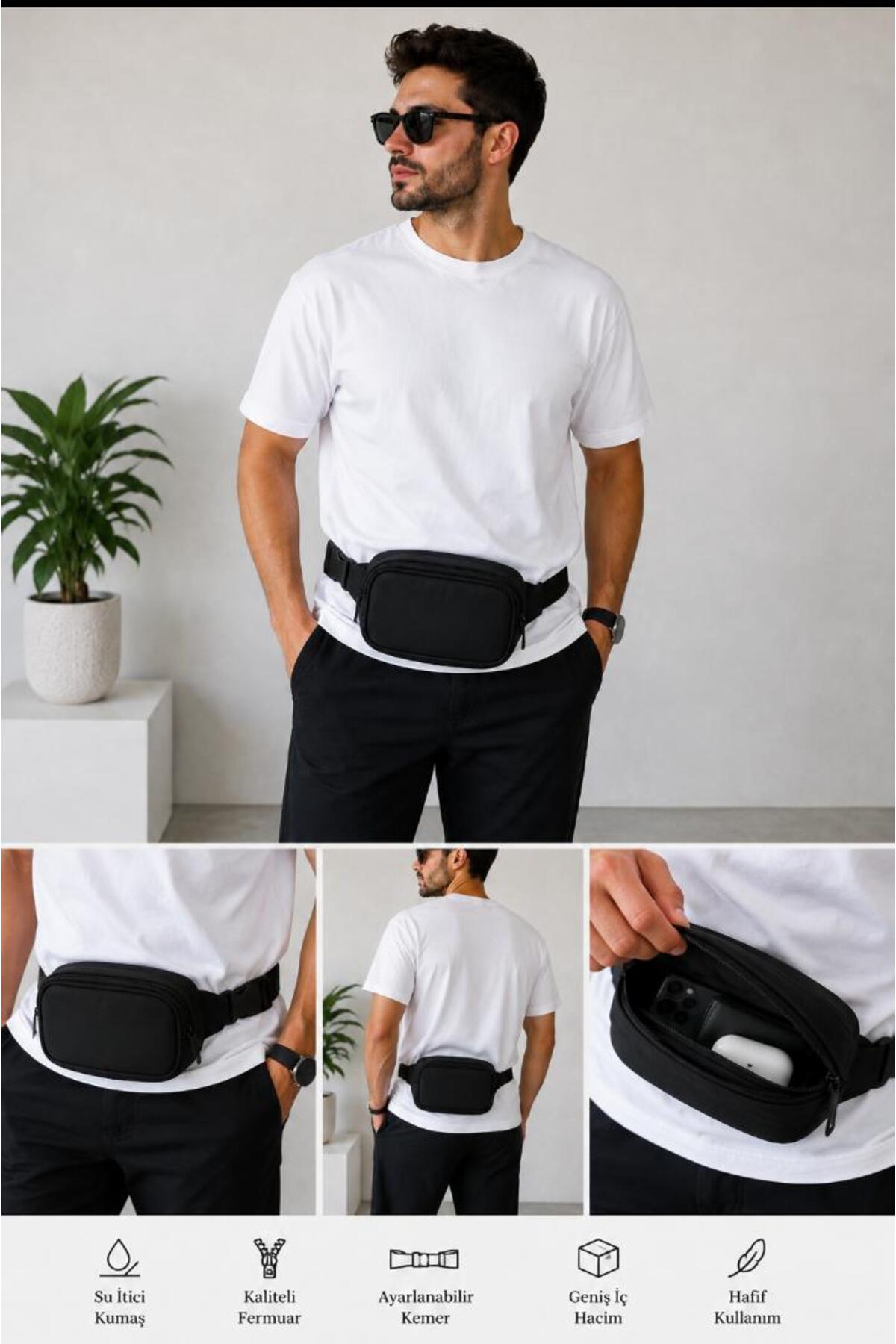 Sofia Erkek Siyah Crossbody bag Askılı Bel Çantası görsel 2