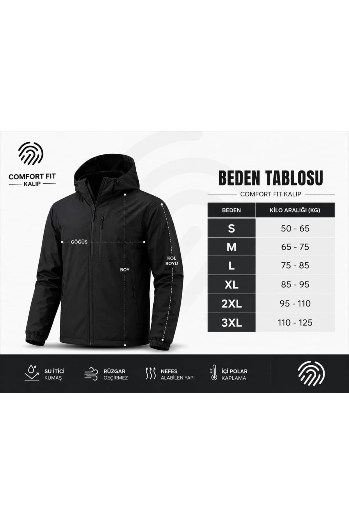 Demente İçi Polarlı Yağmurluk&Mont Çıkarılabilir Kapüşon görsel 5