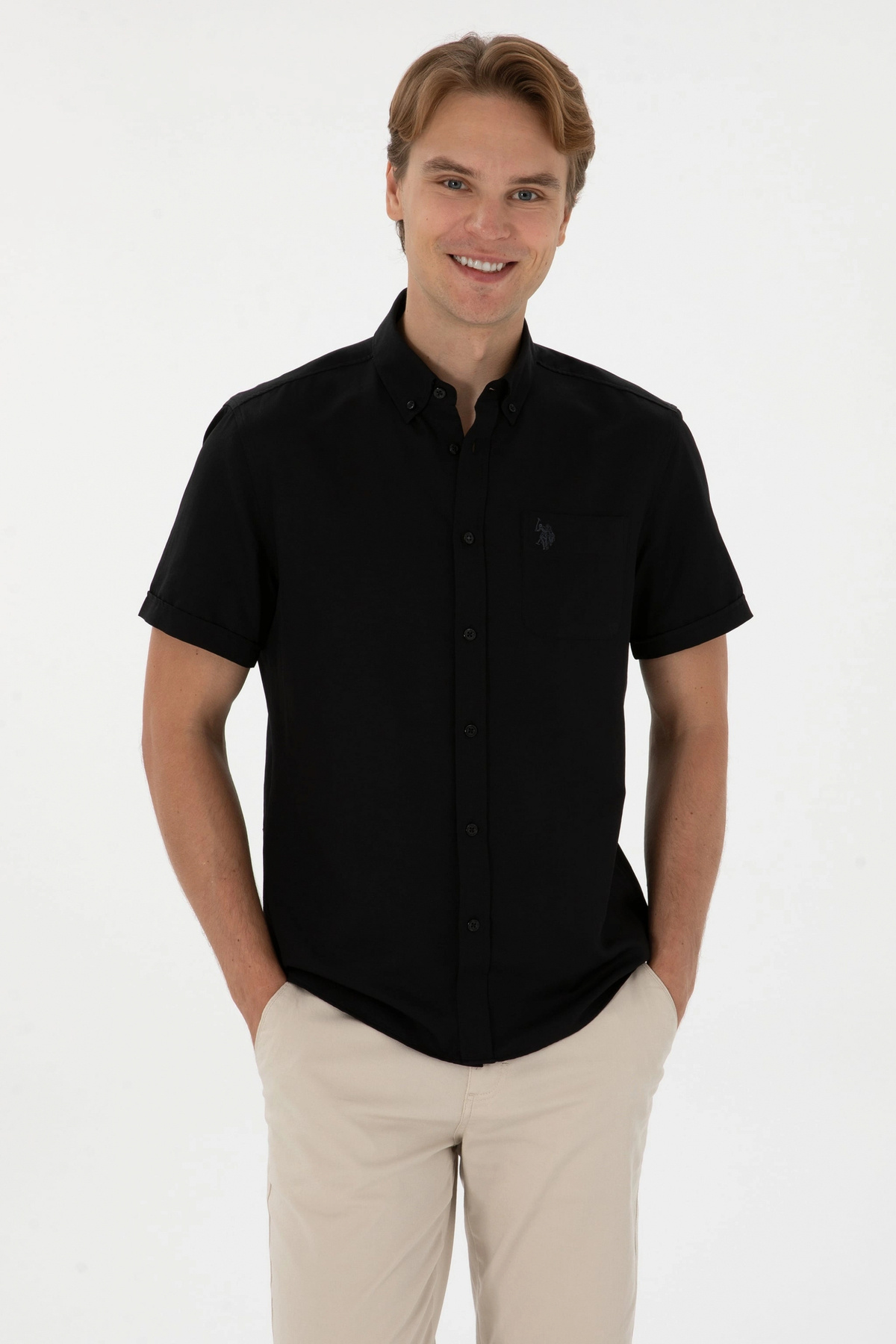 U.S. Polo Assn. Erkek Siyah Kısa Kollu Gömlek — مشکی P4161S6035