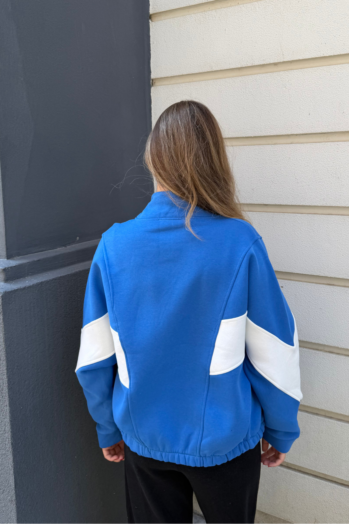 macharel jeans Saks Mavi Dik Yaka Cepli Fermuarlı Sweat Hırka görsel 5