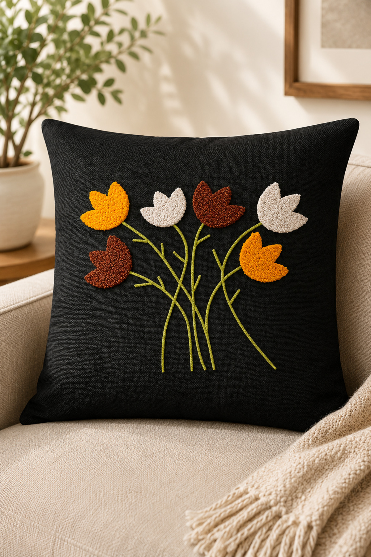 4’lü Punch Kırlent Kılıfı Seti – Aynı Renk ve Desen – Dekoratif Keten Kırlent 43x43 cm