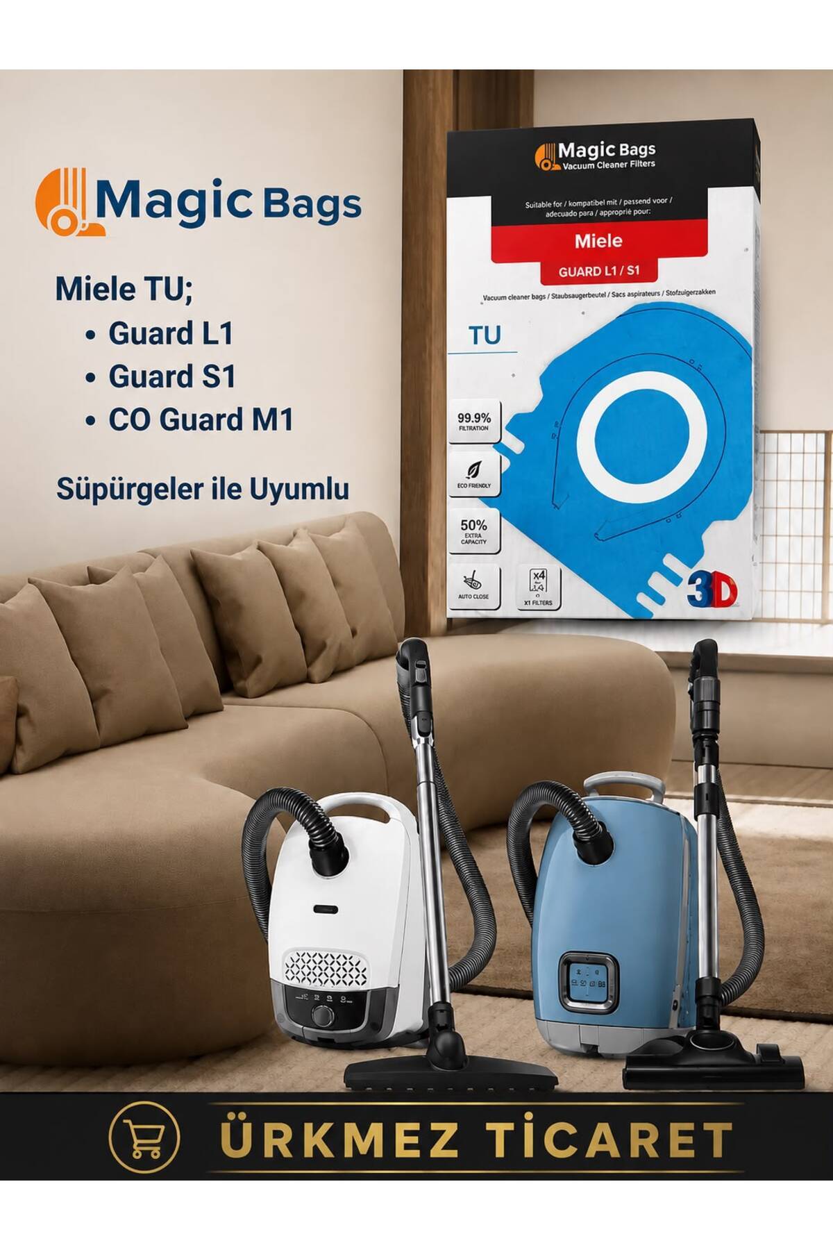 Miele Guard Serisi Uyumlu Süpürge Toz Torbası 4 Adet Toz Torbası 1