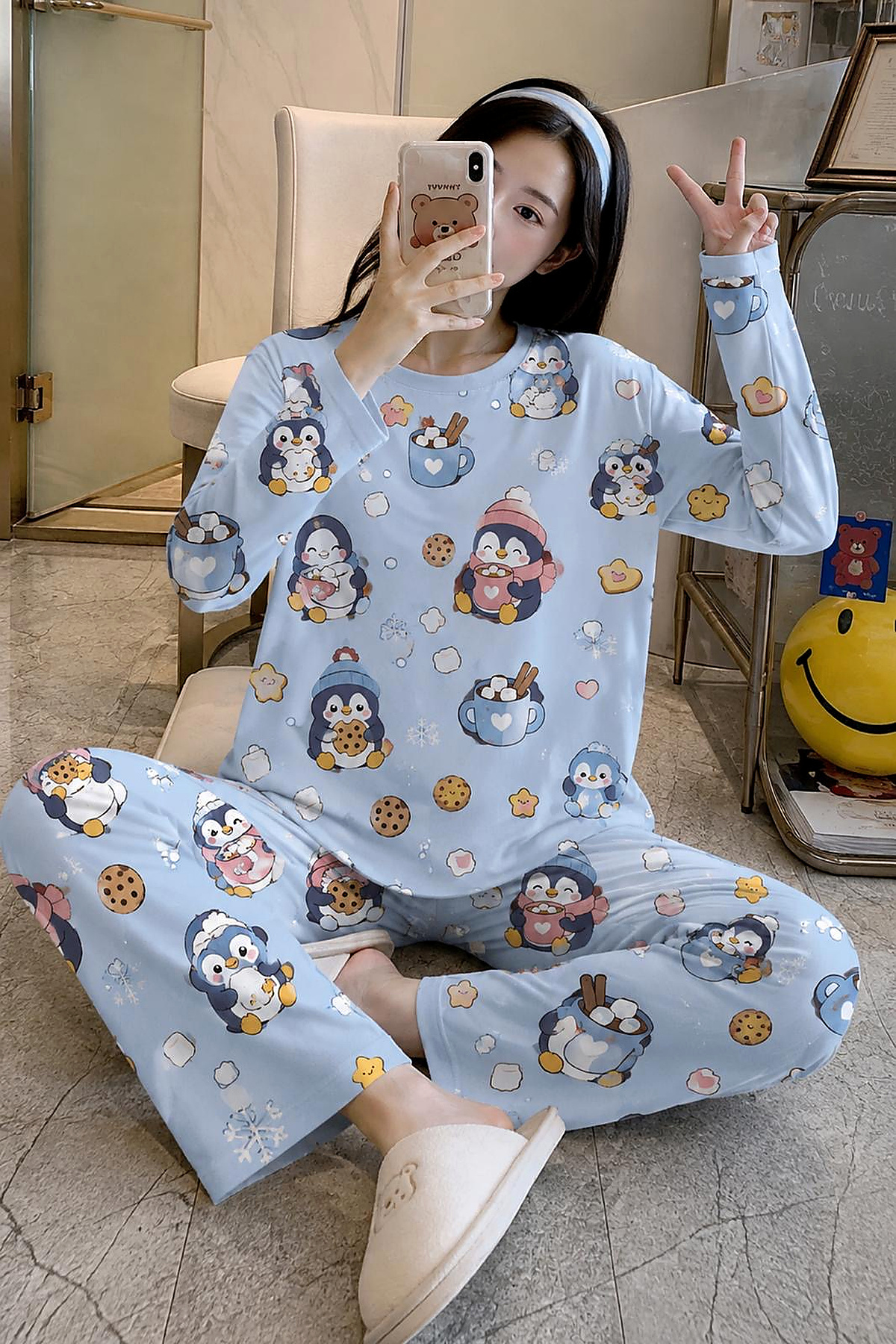 Zaya Homewear Uzun Kollu Pijama Takımı Penguen Süpersoft Basic Süprem