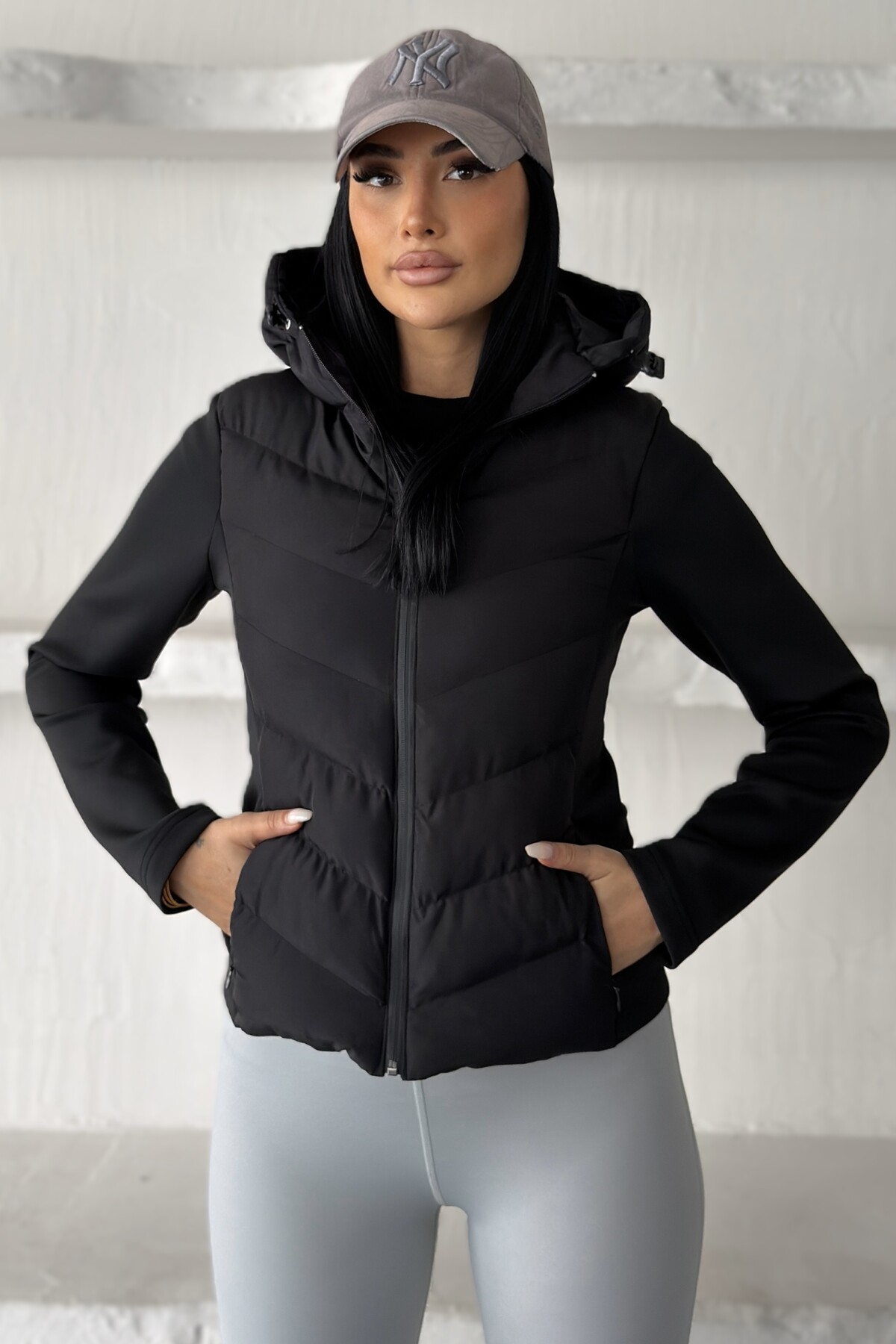 moda armanc Kadın Kapüşonlu Range Rover Mom Şişme Slim Fit Ceket görsel 2