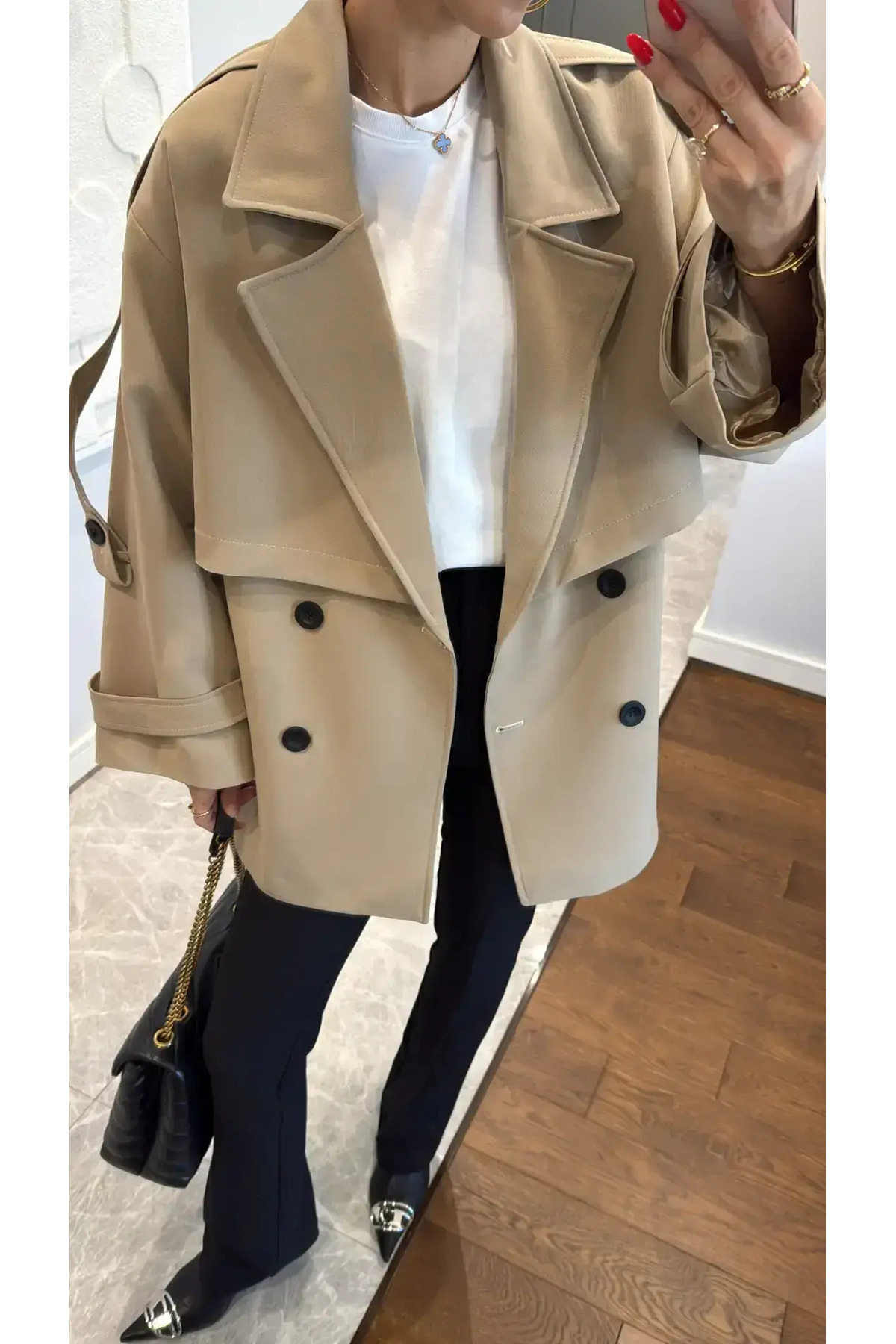 Helen Goods Midi Boy Beli Kuşaklı Oversize Kadın Trençkot görsel 3