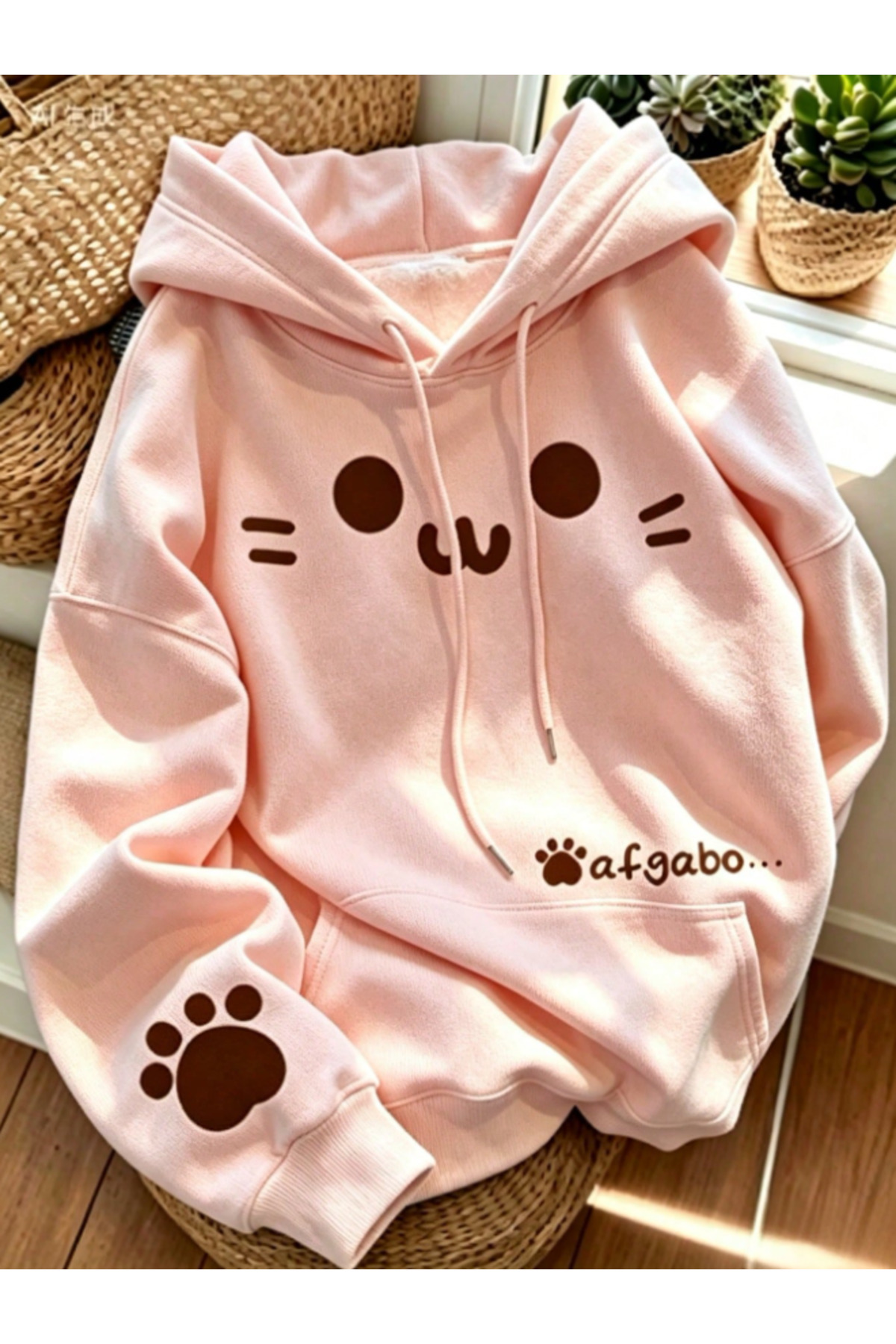 Revasser Unisex Kadın/Erkek AFGABO Baskılı Özel Tasarım Oversize Pamuklu Kapüşonlu Sweatshirt