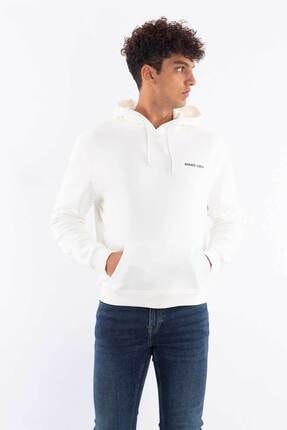 Beyaz Kapüşonlu Basic Erkek Sweatshirt EN1142
