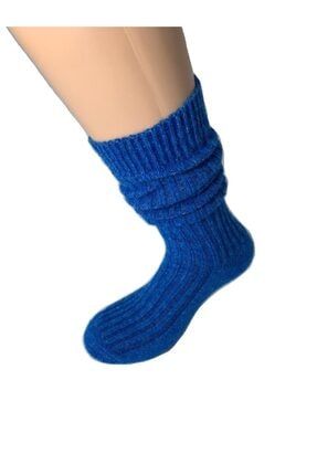 Kadın Dizaltı Yün Bot Çorabı Saksmavi MSD-002