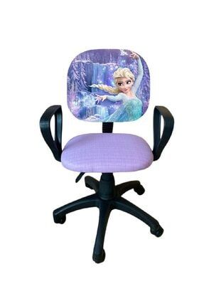 Frozen Desenli Çocuk Çalışma Koltuğu Karlar Ülkesi Çocuk Odası Ofis Sandalyesi Tekerlekli Amortisör frozen-lila