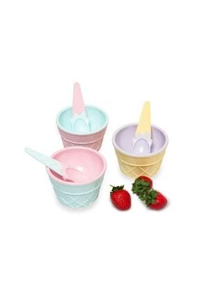 3'lü Plastik Kaşıklı Dondurmalık Renkli ql737