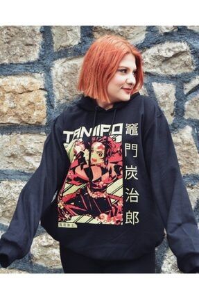 Anime Tanjiro Siyah Kapüşonlu Unisex Sweatshirt RBSW41024