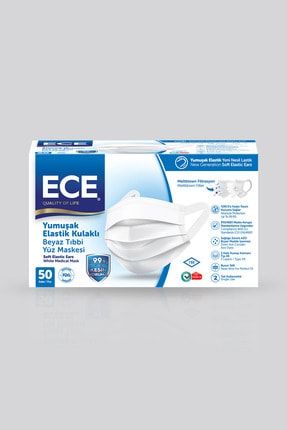 Yumuşak Elastik Kulaklıklı Tıbbi Yüz Maskesi Beyaz 50'li ETZ-499
