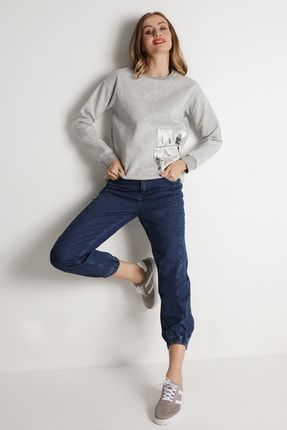 Kadın Gri Peçli Basic Sweatshirt SE00052