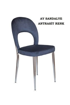Ay Sandalye, Mutfak Sandalyesi, Silinebilir Antrasit Renk Kumaş, Krom Ayaklı HR S 203