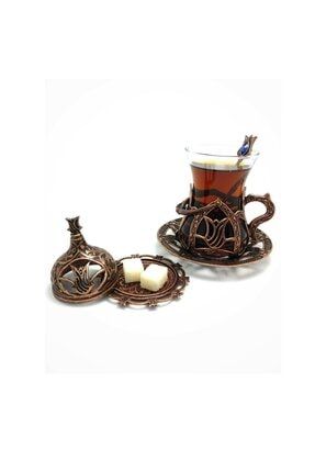 Padişah Çay Bardağı Seti Bakır Eskitme Premium 18 Parça bakir18
