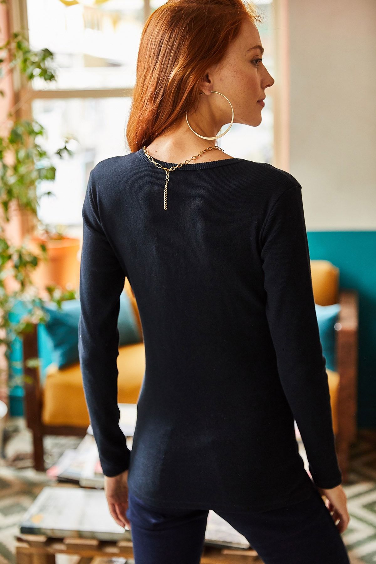 Olalook-Γυναικεία μπλούζα Navy Blue καρό καμισόλε BLZ-19000588 5