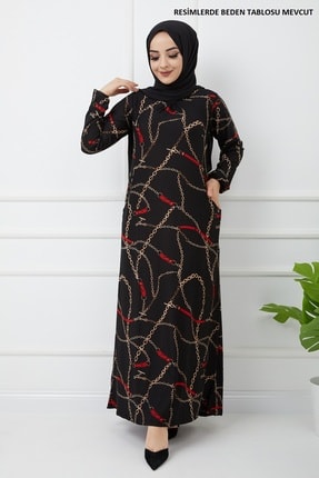Zincir Desenli Siyah Uzun Kollu Maxi Elbise 2014