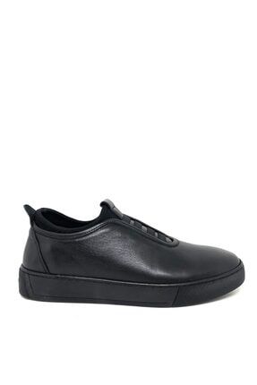 Erkek Hakiki Deri Sneaker Ayakkabı Siyah Slip-on 279007