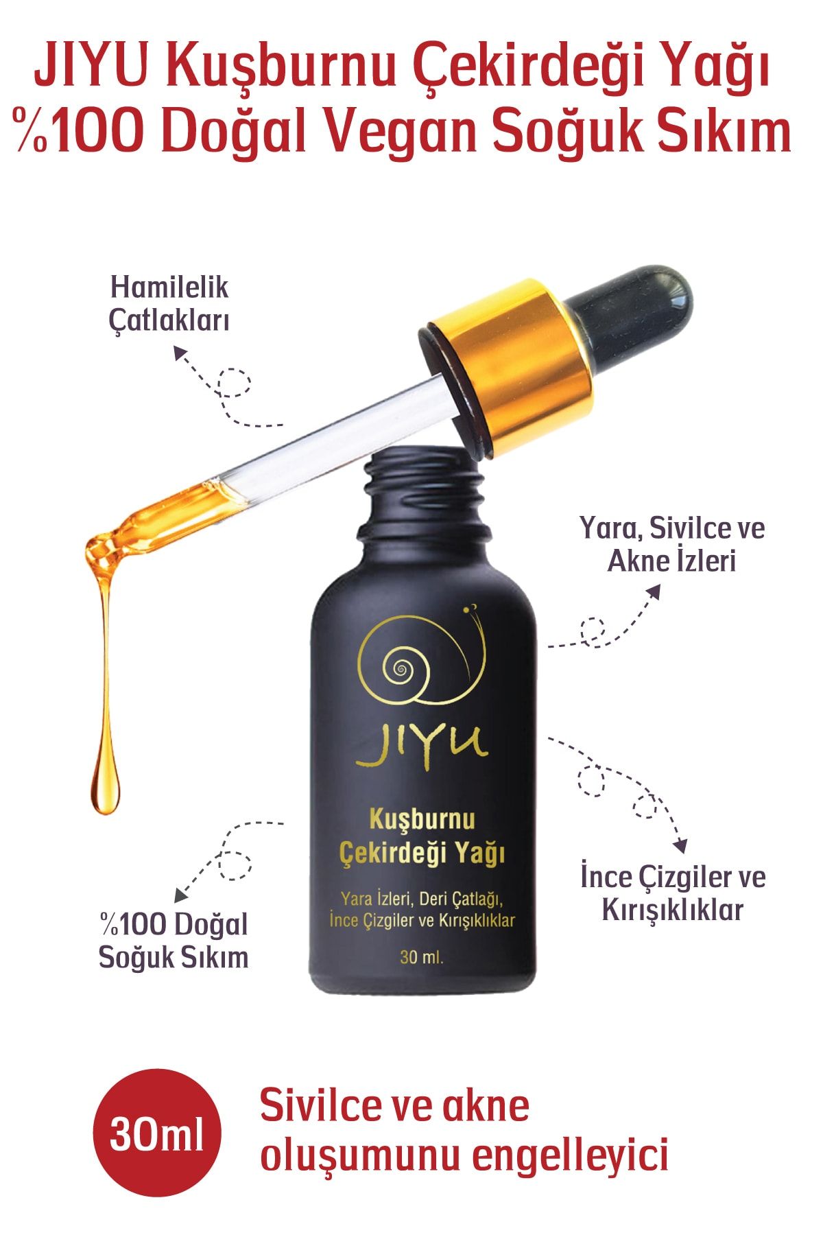 JIYU-Rosehip Seed Oil 100% Natural Anti-Aging, Anti-Wrinkle, Anti-Blemish and Leather Stretch Mark Remover 30 ml 2