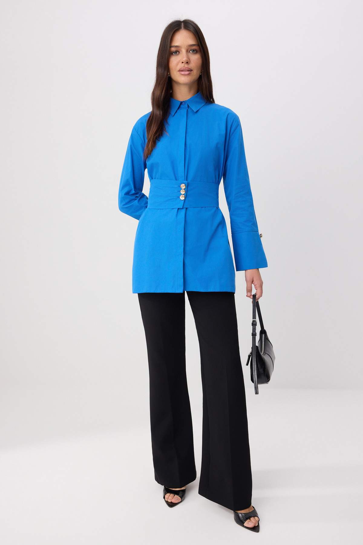 Trendyolmilla Modest Mavi Beli Kuşaklı Gömlek TCTSS26TG00018