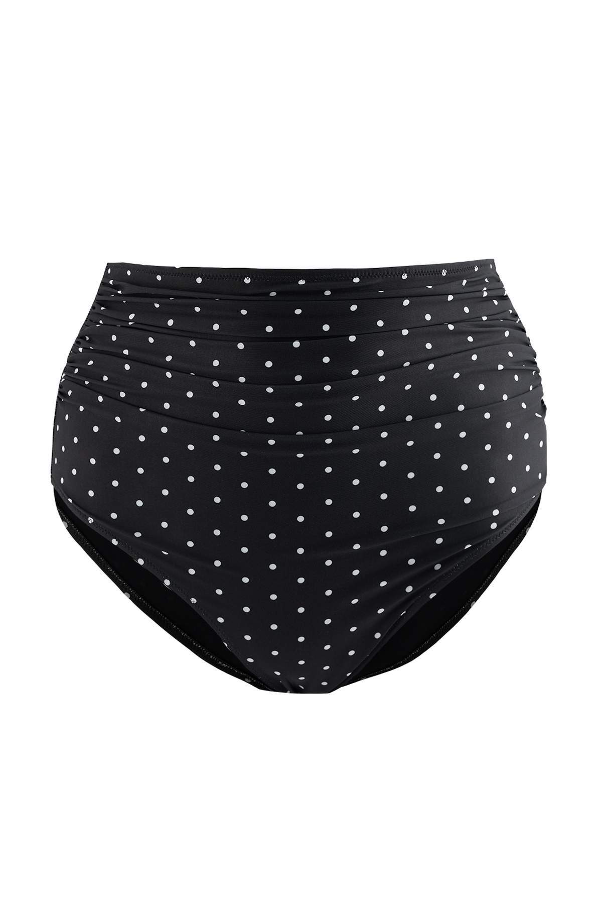 Trendyolmilla Curve Puantiye Desenli Yüksek Bel Korseli Büzgü Detaylı Toparlayıcı Büyük Beden Bikini Altı TBBSS23CR00001