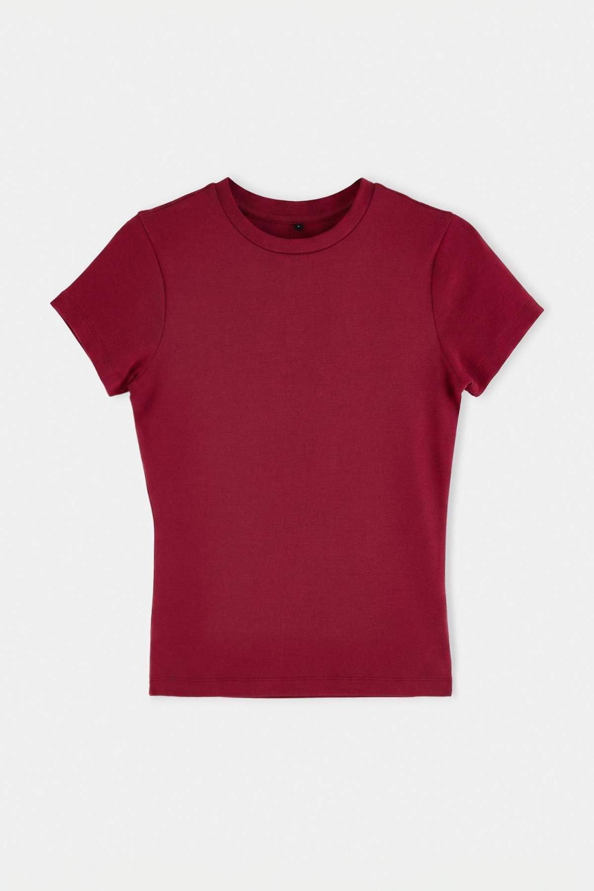 Trendyolmilla Bordo Düz Fitted Bisiklet Yaka Standart Kol %100 Pamuk Ribana Örme T-Shirt TWOAW27TS00004