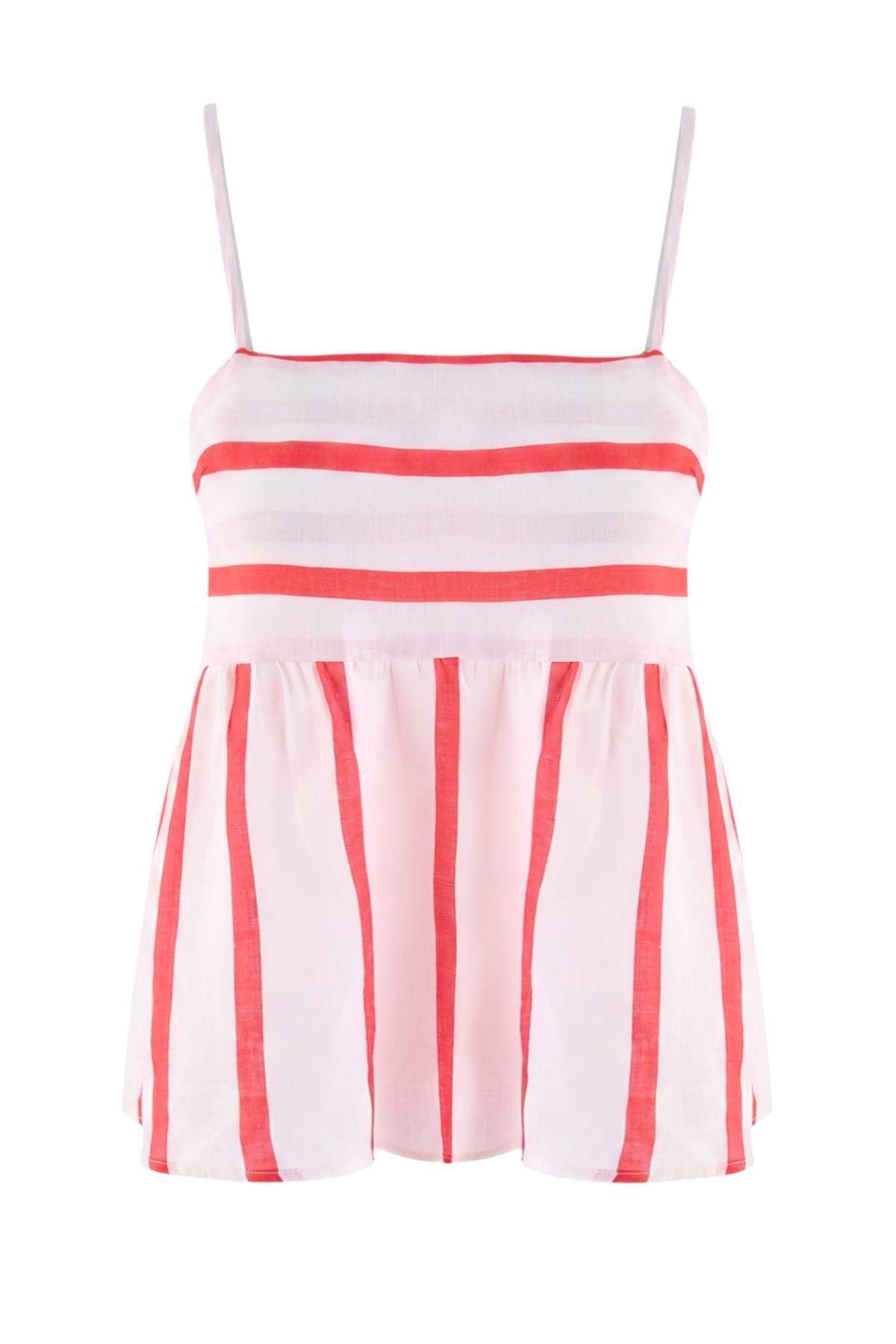 Trendyolmilla Beyaz Çizgili %100 Keten Dokuma Alt&Üst Bluz TWOSS26BZ00946