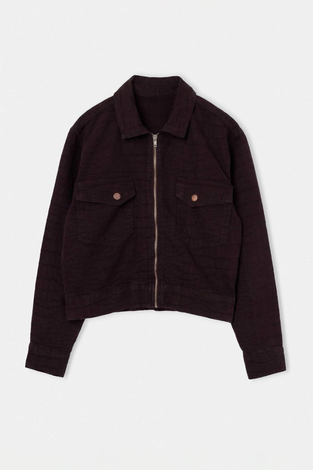 Trendyolmilla Kahverengi DOKULU Kumaş Detaylı Fermuarlı Denim Ceket TWOSS26CE00027