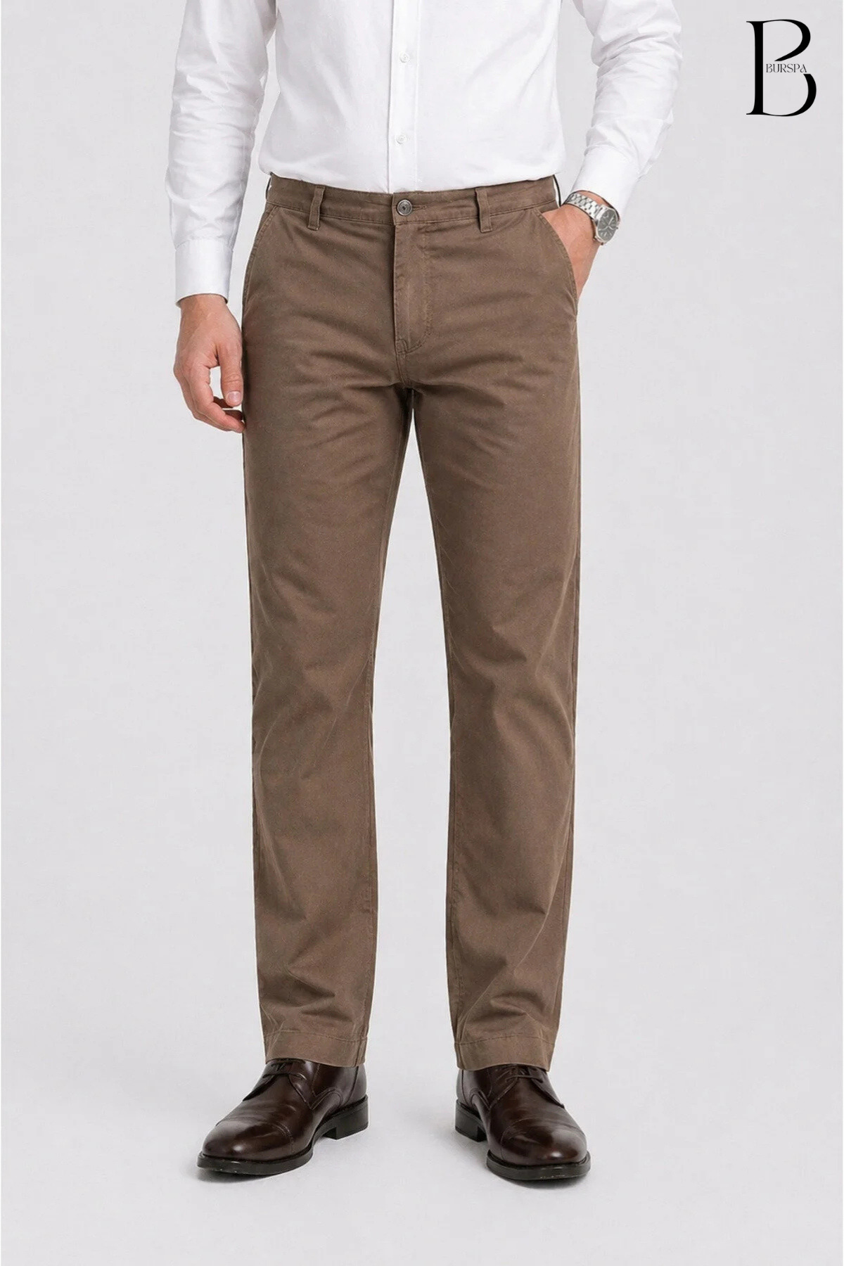 Casual Cut Classic Cotton Linen Dark Brown Dad Men's Pants