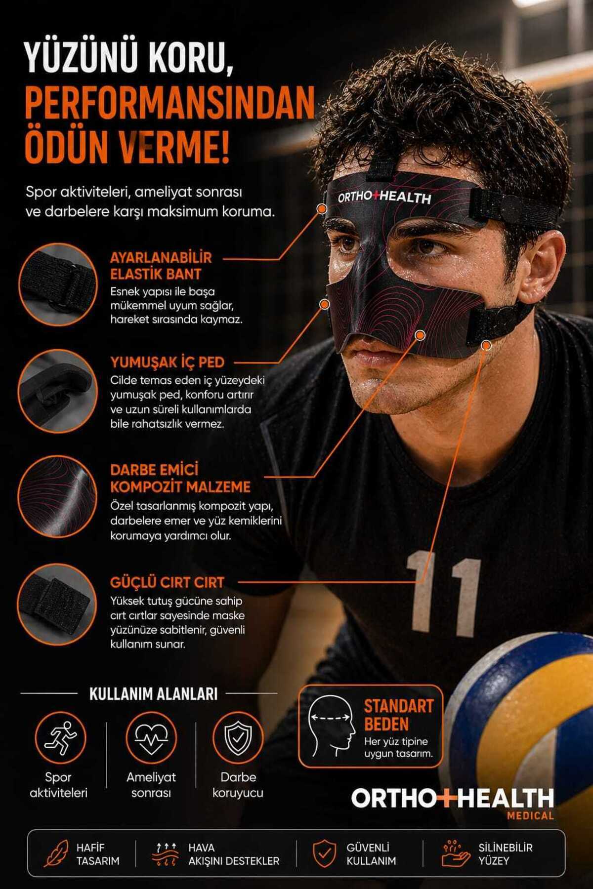 orthohealthmedical BURUN KORUYUCU RİNOPLASTİ FUTBOL BASKETBOL BURUN AMELİYATI SONRASI MASKE (1 ADET Jel Hediyelidir)