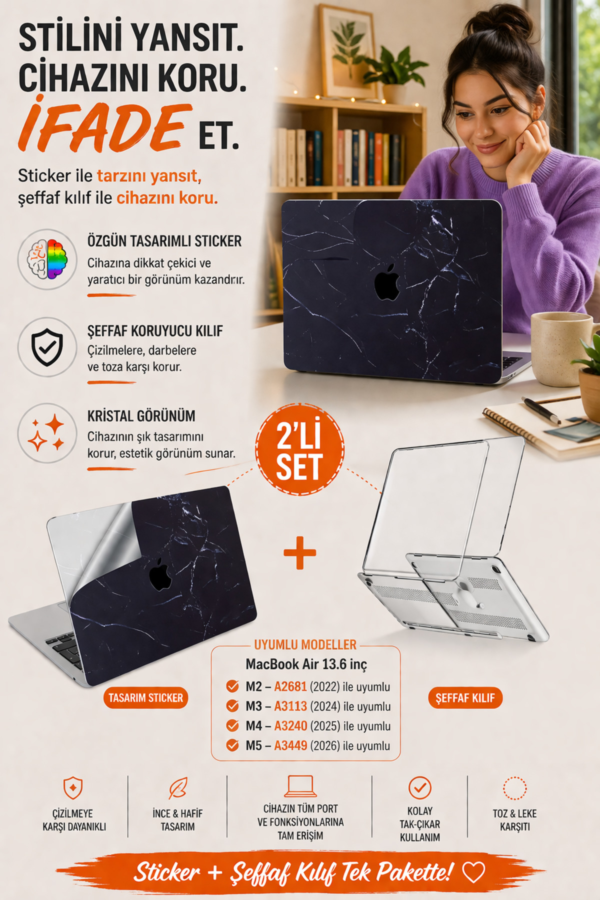 Macbook Air Case M2-m3-m4 13.6inch Bonding Coating Marble14 (13.6” AİR) A2681 A3113 A3240 Compatible