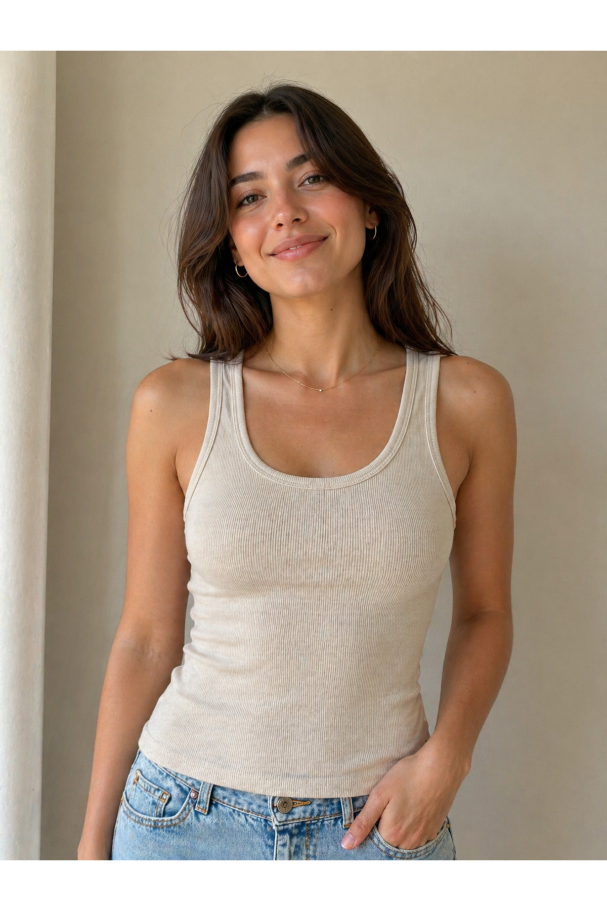 WOMEN 'S BASIC RIBBED UNDERSHIRT THICK STRAPPY BLOUSE UNDERSHIRT KASKORSE UNDERSHIRT