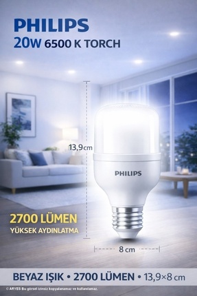 Aryes Tforce 20W Yüksek Güçlü Led Ampul 2700 Lümen 6500k