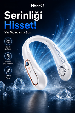 NEFFO BOYUNA TAKILAN FAN MİNİ KLİMA SERİNLETİCİ VANTİLATÖR LED EKRANLI 3 SEVİ...
