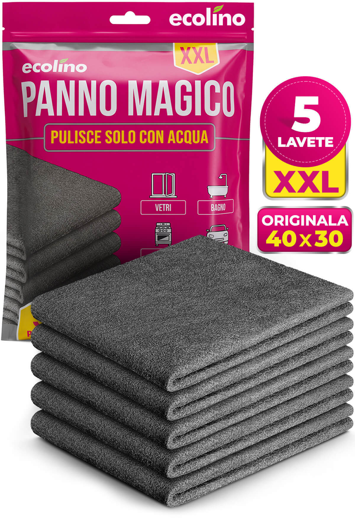 Ecolino Laveta Magică XXL 40x30 CM din Microfibră, set de 5 Bucăți