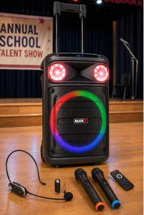 Midex MXR-1100HX Taşınabilir Seyyar Portatif 3 Mikrofonlu Işıklı Ses Sistemi ...