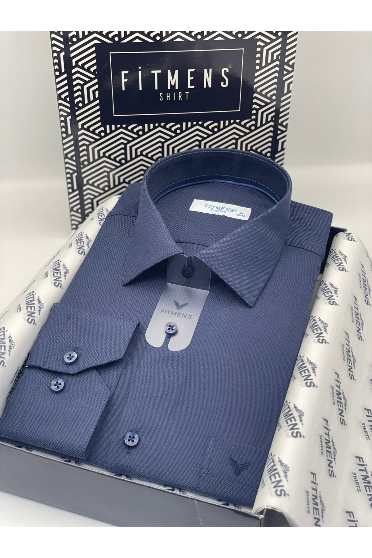 Classic Long Sleeve Oxford Easy Iron Men's Shirt with Gift Box FS-001254-Navy Blue