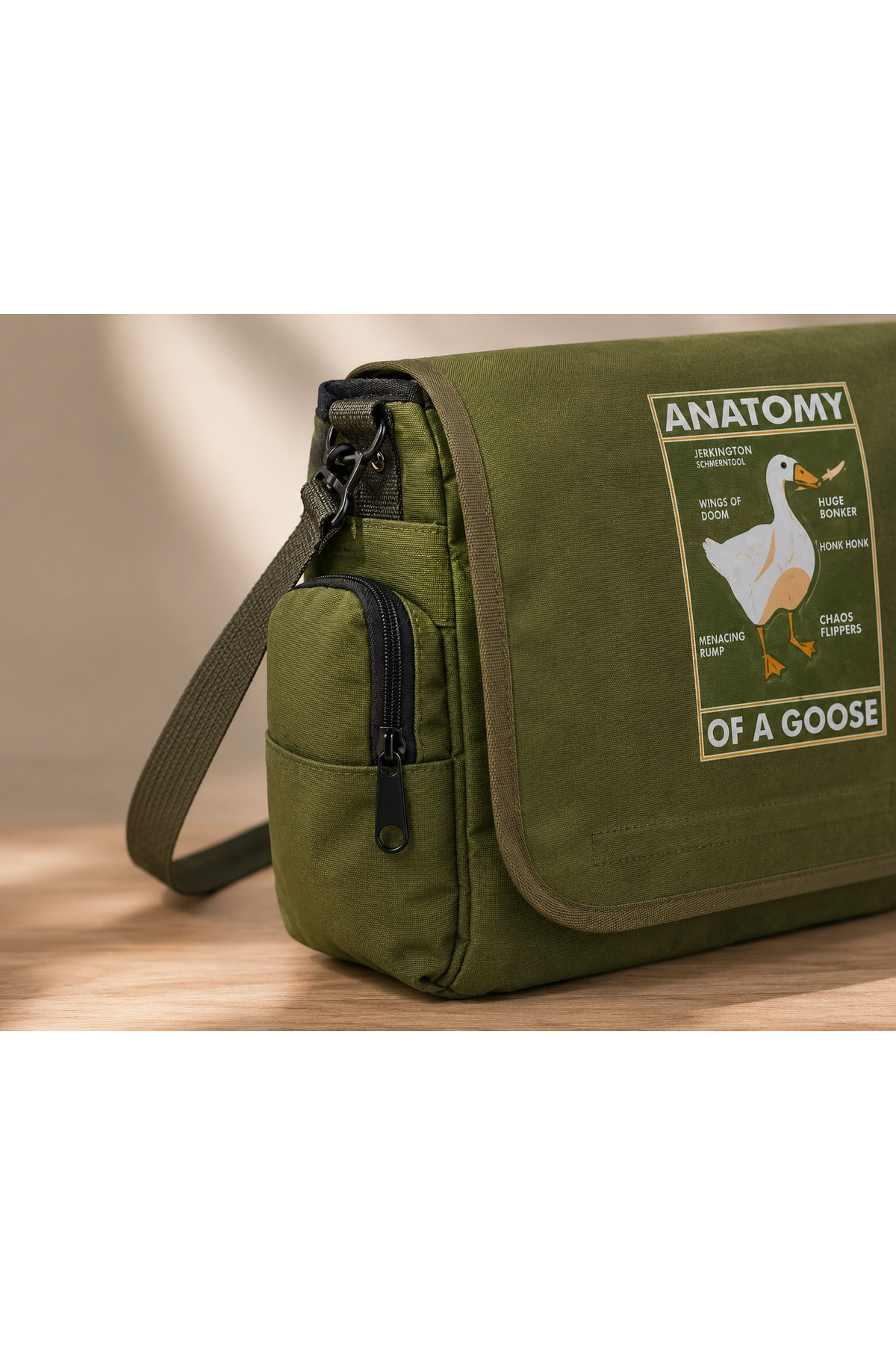 Moda West Duck Anatomy Baskılı Su Geçirmez Geniş İç Hacimli Suluk Cepli Unisex Postacı Çanta görsel 4