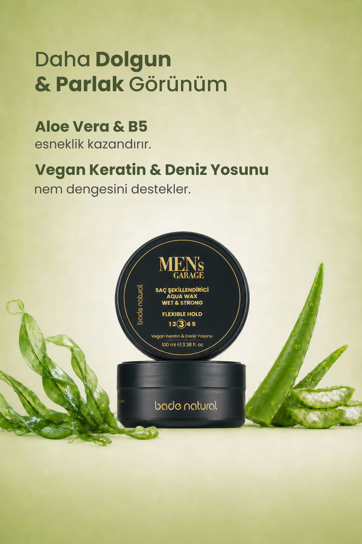 Men's Garage Saç Şekillendirici Aqua Wax - Orta Tutuş, Islak ve Parlak Görünüm, Vegan, Su Bazlı 100 ml — BN.0477 — تصویر 2 از 5
