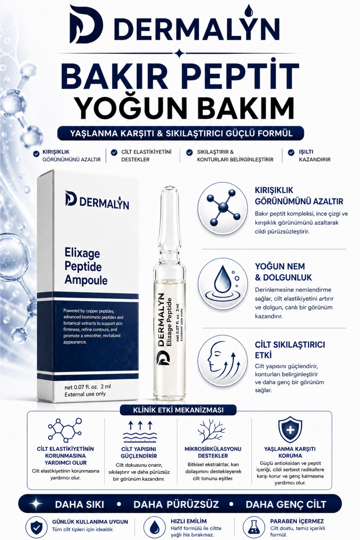 5 Adet Bakır Peptit Yaşlanma Karşıtı Sıkılaştırıcı Kolajen Destekleyici Ampul Serum Dermaroller — ELİX-5 — تصویر 4 از 7