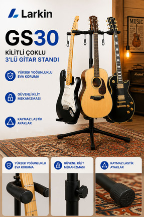 Larkin GS30 Kilitli Çoklu 3lü (Üçlü) Saz Ukulele Akustik Klasik Elektro Gitar...
