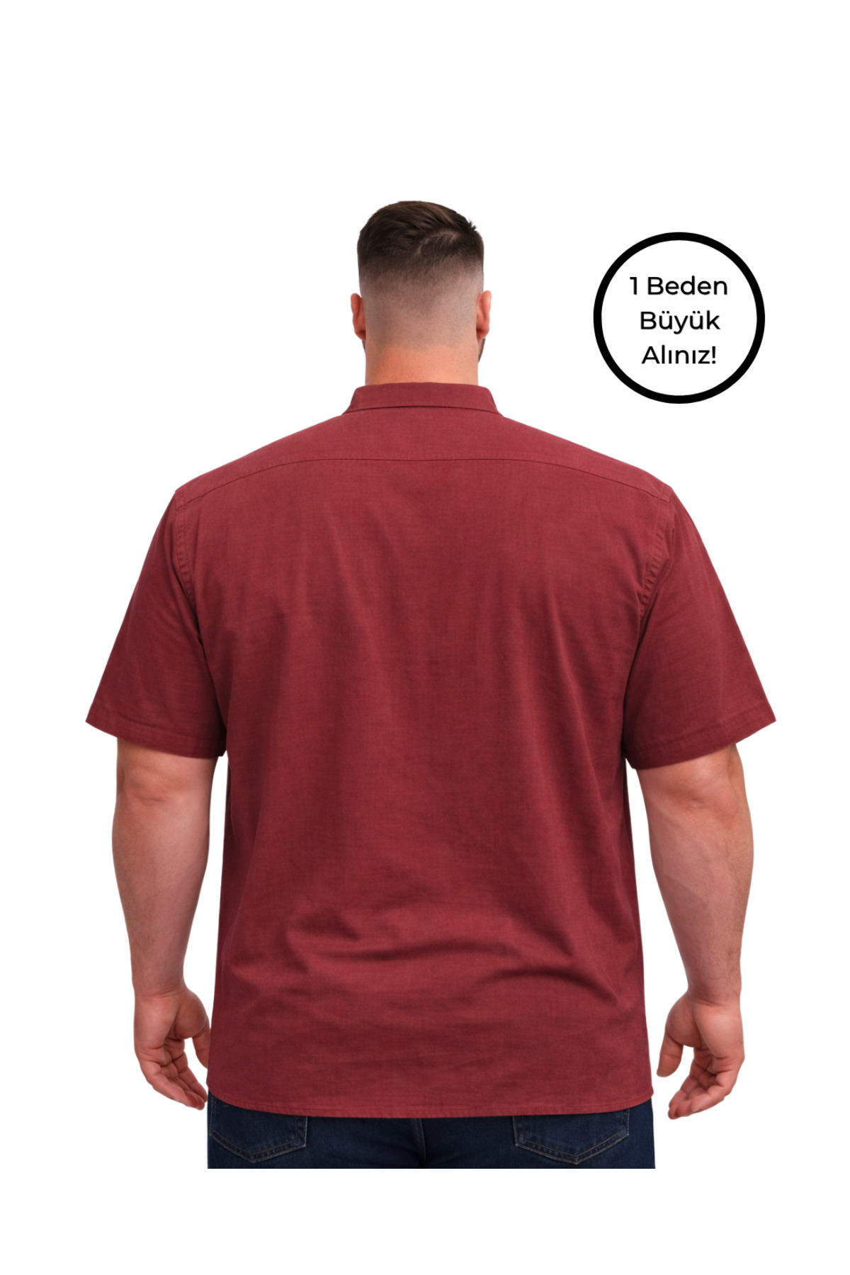 BattalModa Erkek Büyük Beden Bordo Çift Cepli Kısa Kollu Gömlek 3XL-4XL-5XL-6XL-7XL-8XL görsel 3