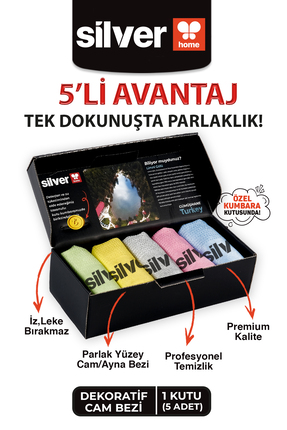 SİLVER HOME 5 Adet Mikrofiber Dekoratif Cam Bezi