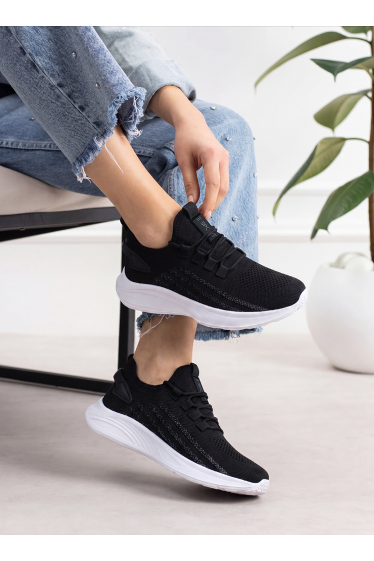 کفش ارتوپدی بافتنی سبک مشکی و سفید یونیسکس-015 — مشکی ESPORT-CONFORT — تصویر 8 از 9
