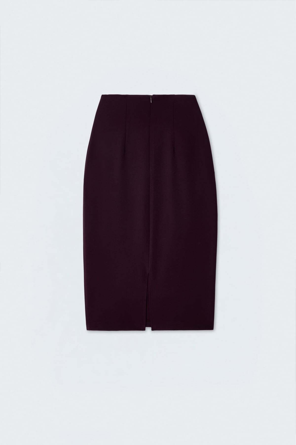 Sateen Düz Kalem Etek - Mürdüm görsel 8