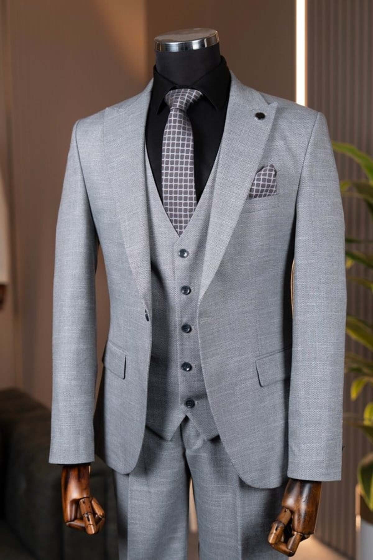 کت و شلوار با جلیقه - SlimFit. لطفا یک سایز بزرگتر انتخاب کنید. - خاکستری T09-1076 — تصویر 2 از 5