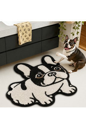 NazLand French Bulldog Köpek Figürlü Peluş Banyo Paspası - Yumuşak Dekoratif ...