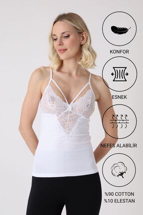 Altınay Kadın Dantel Detaylı İp Askılı Atlet - %90 Pamuk